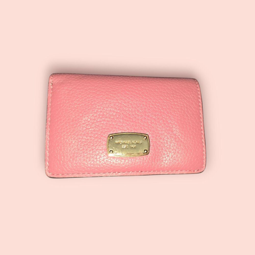 Michael Kors Jet Set Slim Pink Pebbled Leather Bifold Wallet Gold Hardware